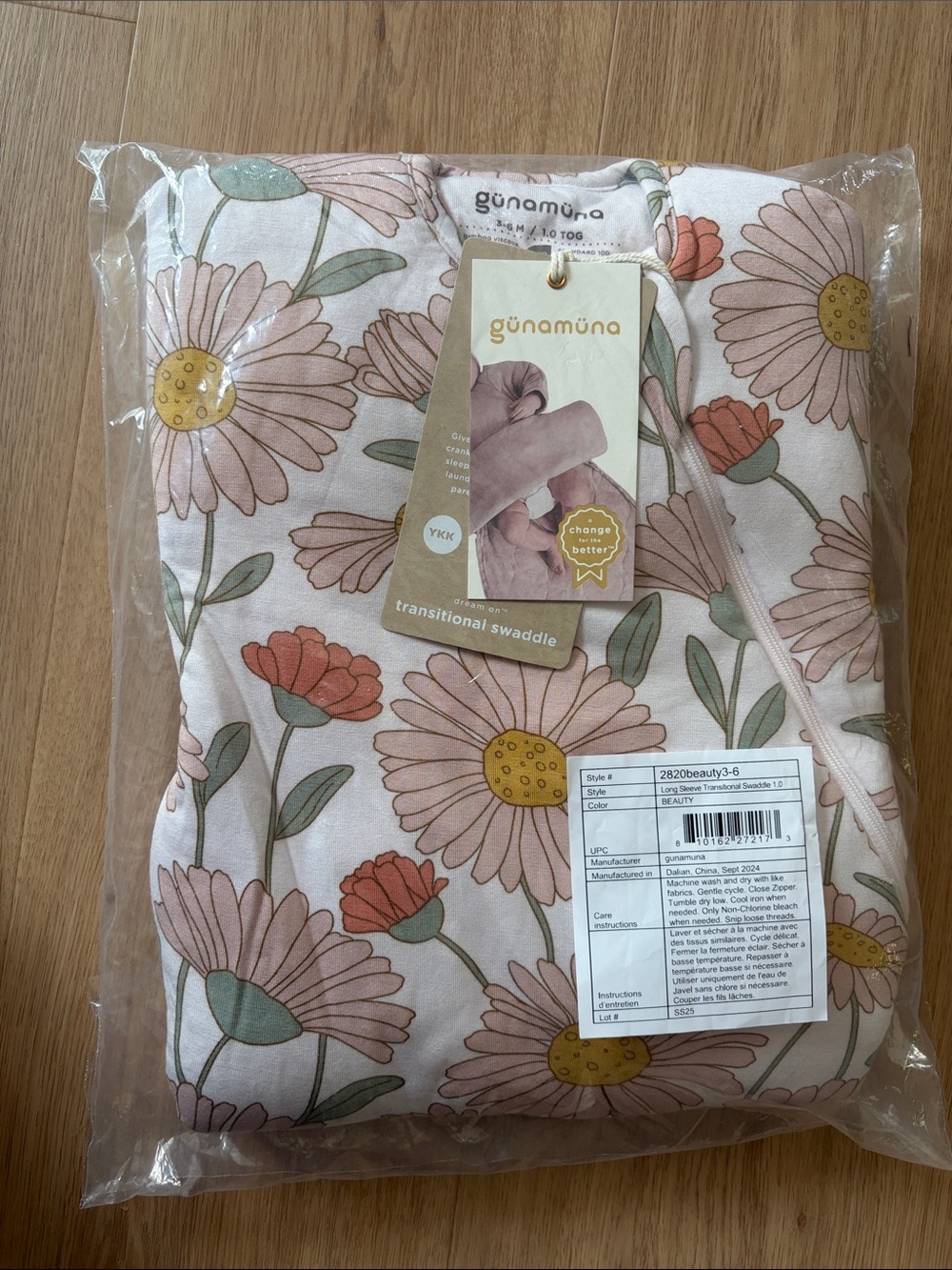 Günamuna Pink Floral Transitional Swaddle Sleep Sack